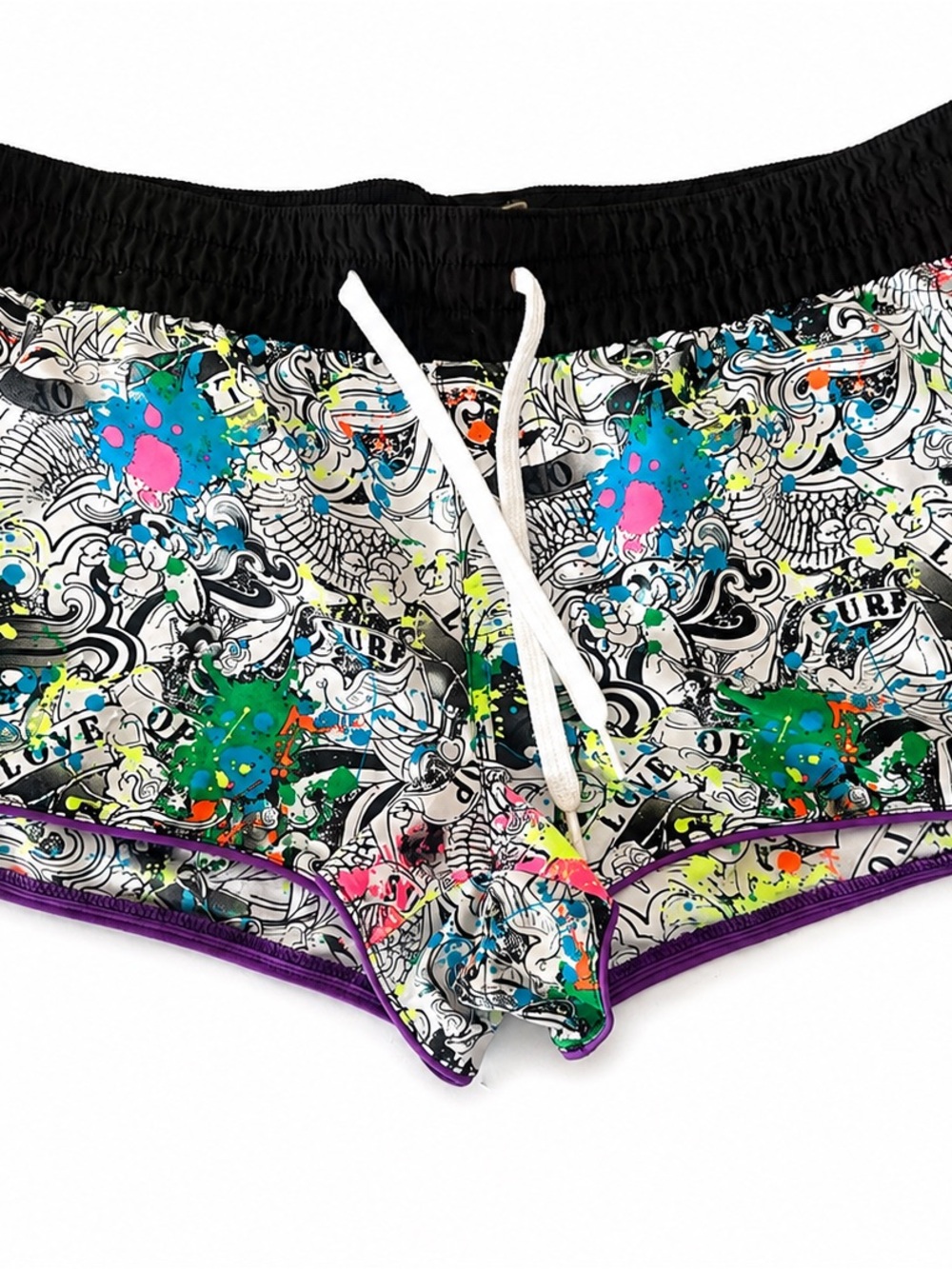 OP Women's Multicolor Paint-Splash Bike Shorts with Black Waistband